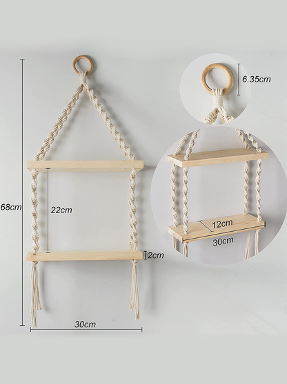 Beige 2 Tier Macrame Wall Hanging Planters