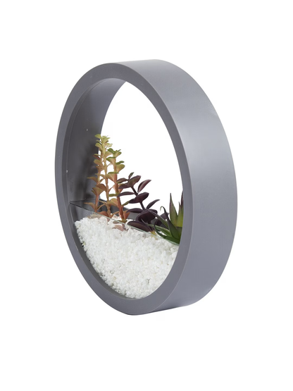 Grey Round Wall Hanging Glass Terrarium