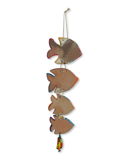 Fish Family Terracotta Hand-Painted Wall Hanging