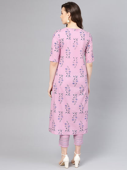 Floral Bliss Side Pocket Cotton Kurta Set