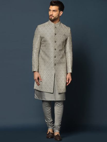 Woven-Design Cotton Sherwani Set