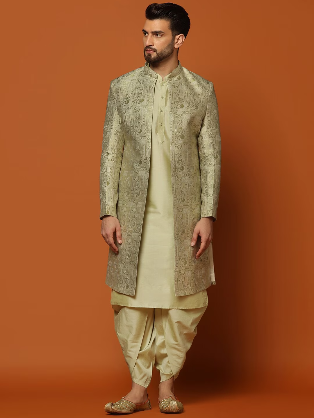 Self-Design Cotton Sherwani Set