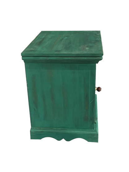 Queens Sheesham Wood Bedside Table in Antique Green Finish