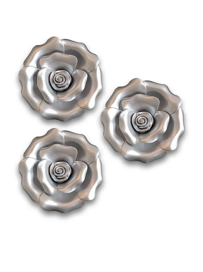 petals spiral silver rose Decorative Plastic Plate Décor, Hanging Carved Decal Set of 3