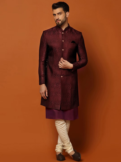 Self-Design Cotton Sherwani Set