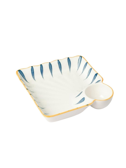 White & Blue Microwave safe Printed Ceramic Matte Plates