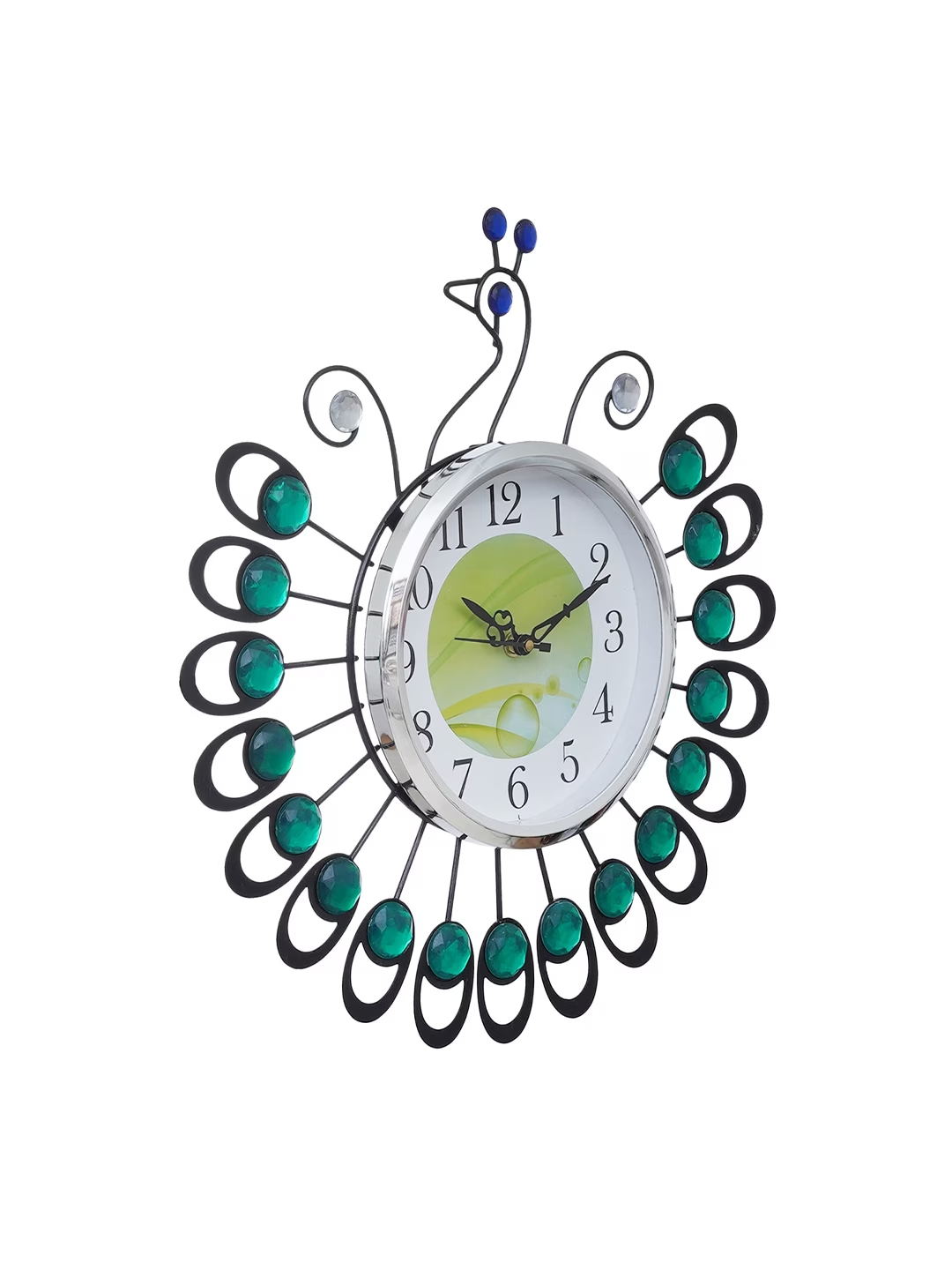 Green & White Embellished Analogue Contemporary Wall Clock