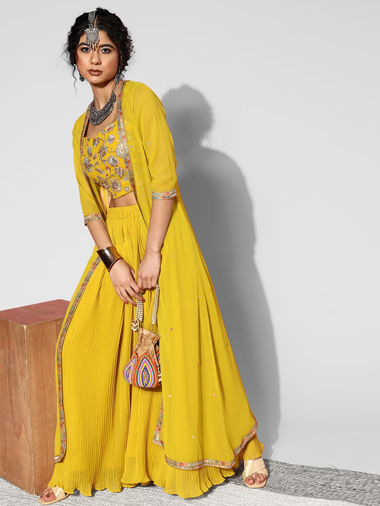 Women Floral Embroidered Sequinned Top with Palazzos
