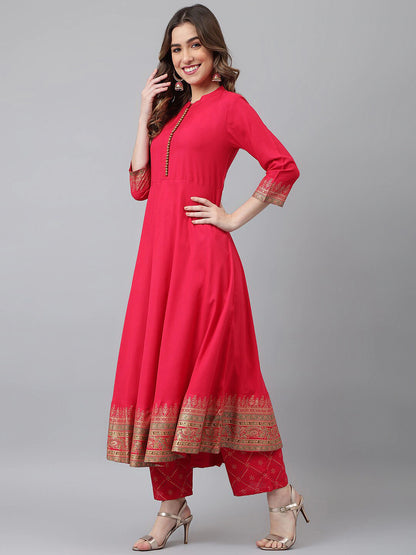 Women Pink Kurta with Palazzos & Dupatta