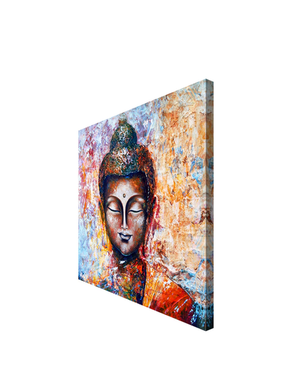 Brown & Multicoloured Hand-Painted Buddha Face Wall Painting