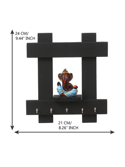 Black & Brown Lord Ganesha Wooden Key Holder With 5 Key Knobs