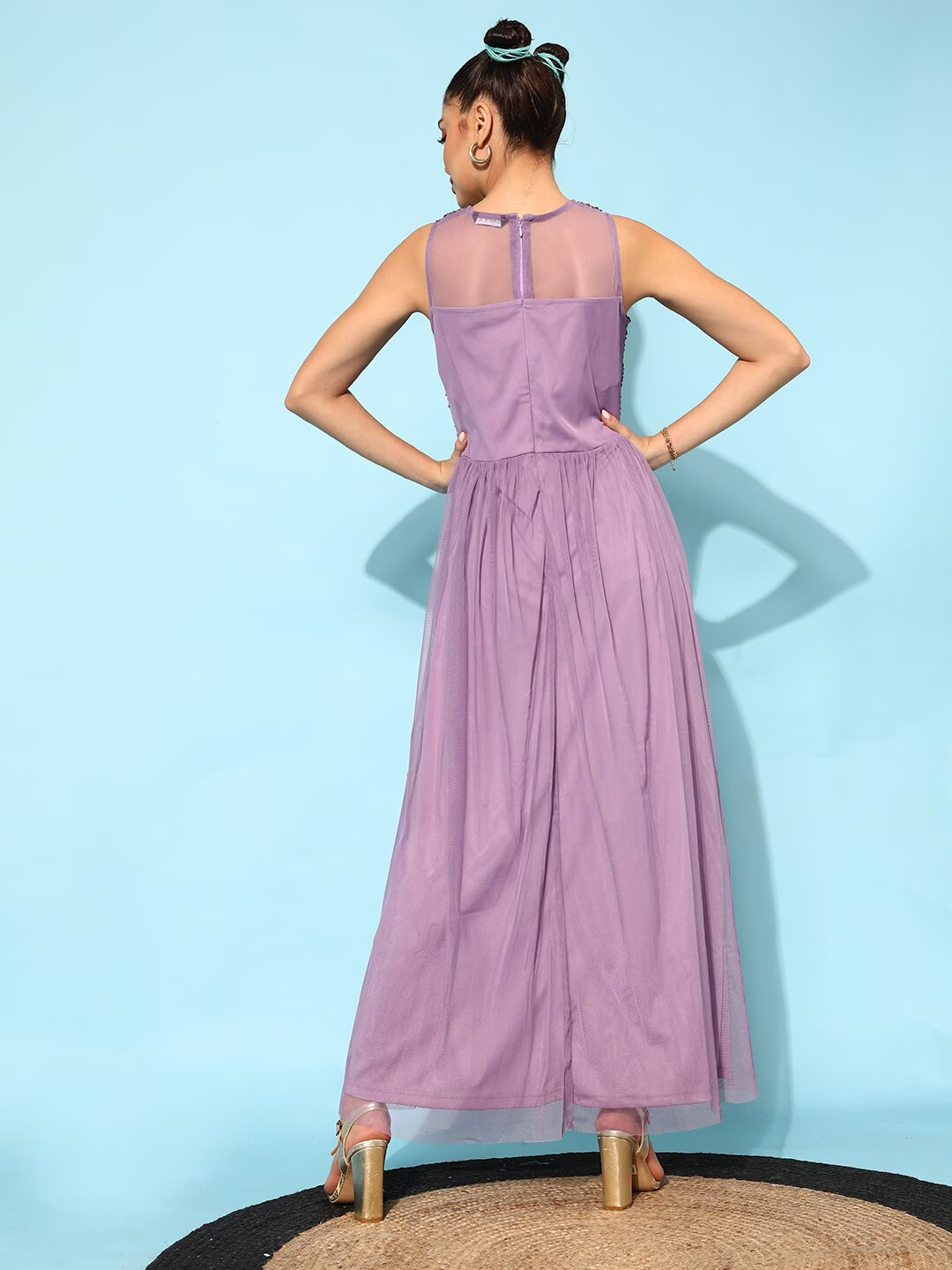 Women Elegant Lavender Solid Dress
