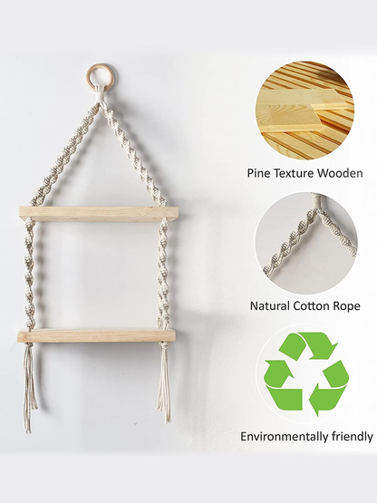 Beige 2 Tier Macrame Wall Hanging Planters