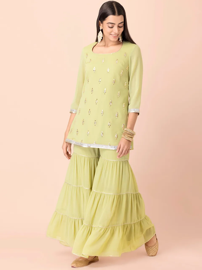 Lime Ruffled Layered Sharara