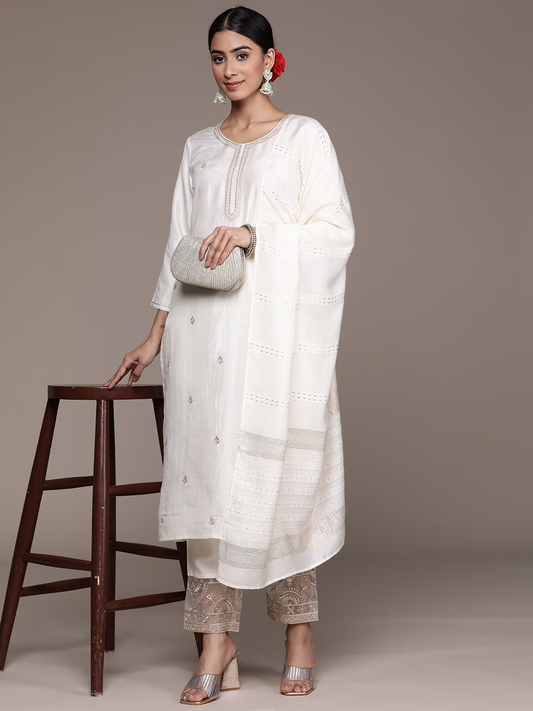 Ethnic Motifs Zari Sharara Kurta With Trousers & Dupatta