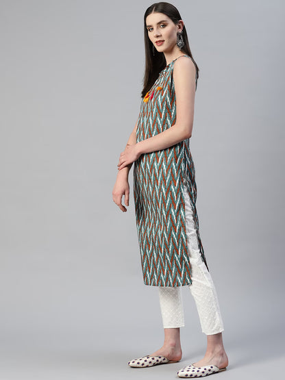 Women Green Printed Pure Cotton Kurta with Pyjamas & With Dupatta