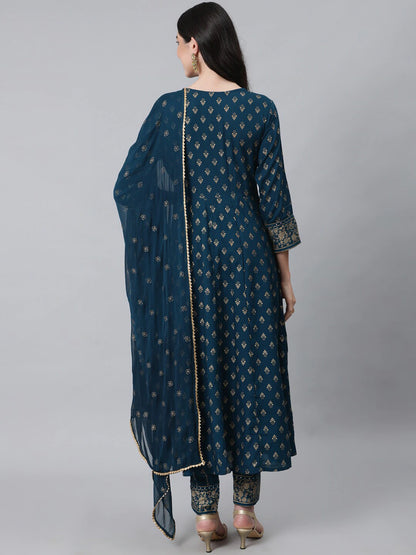 Women Mirror Work Kurta with Trousers & With Dupatta