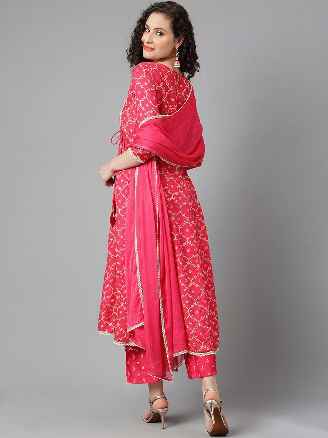 Bandhani Printed Gotta Patti Kurta with Palazzos & Dupatta