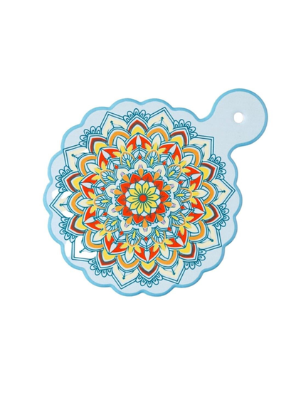 Blue & Yellow Printed Ceramic Glossy Mandala Platter With Handle