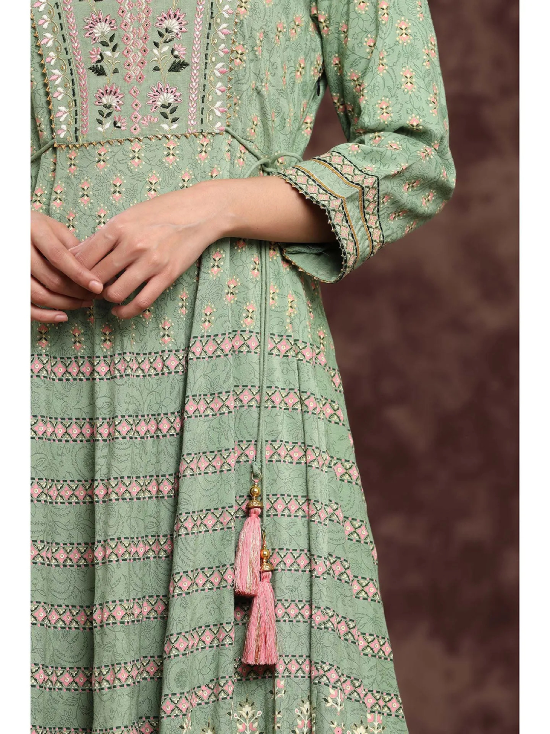 Rayon Embroidered Flared Dress