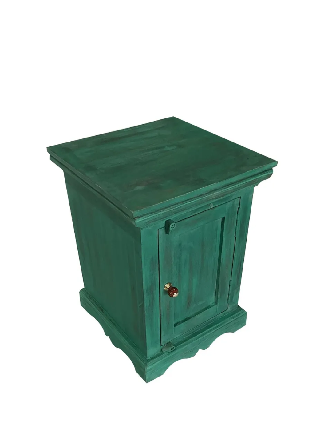 Queens Sheesham Wood Bedside Table in Antique Green Finish