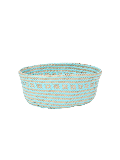 Blue & Beige Seagrass Belly Plant Large Storage Basket