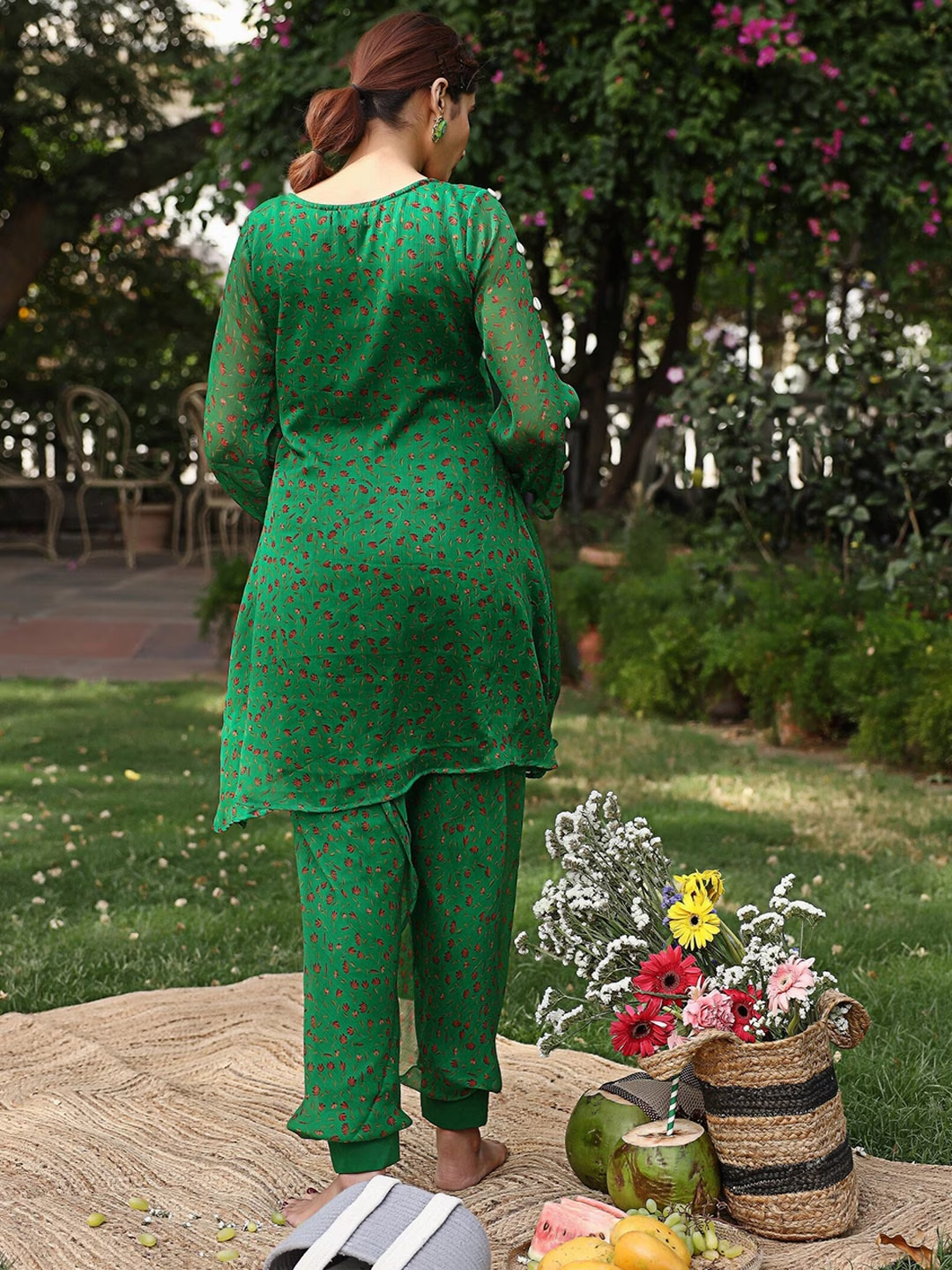 Floral Printed Regular A-Line Kurta With Dhoti Pants