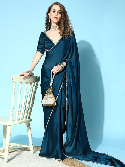 Solid Saree with Embellished Border