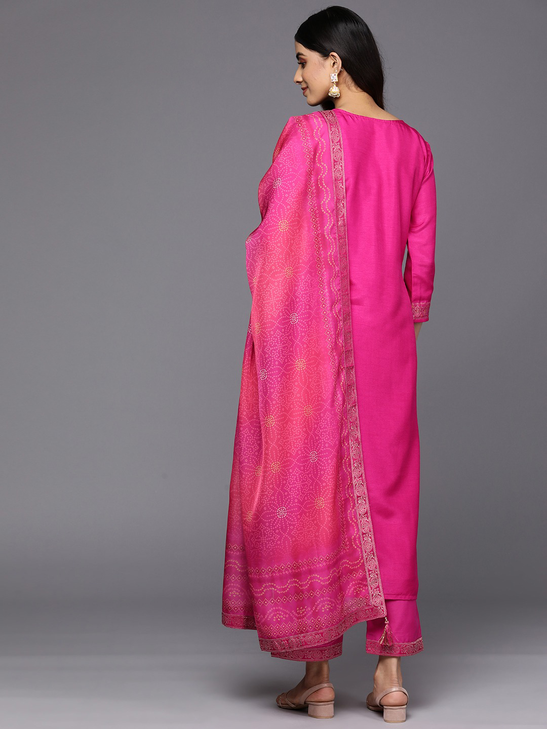Women Magenta Floral Kurta with Trousers & With Dupatta
