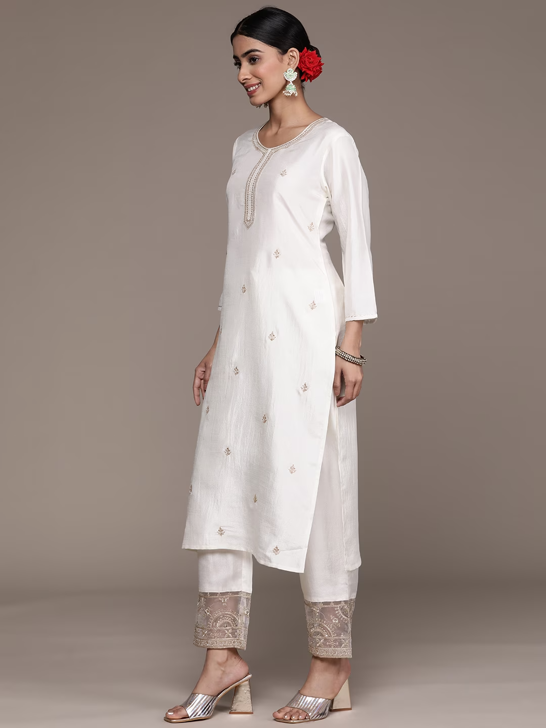 Ethnic Motifs Zari Sharara Kurta With Trousers & Dupatta