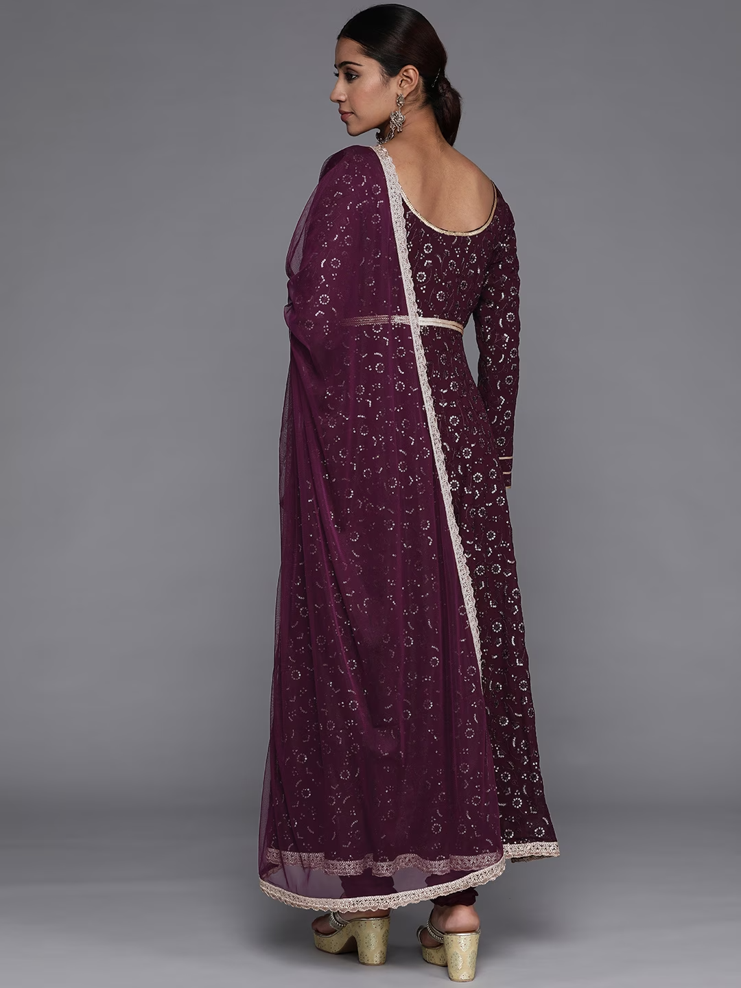 Women Purple Floral Embroidered Anarkali Salwar Suit