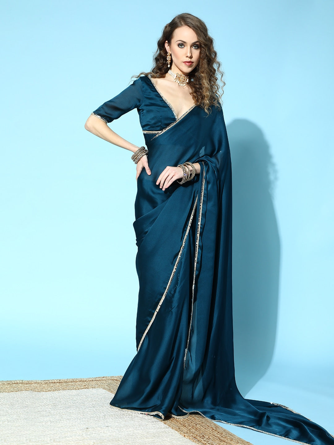 Solid Saree with Embellished Border