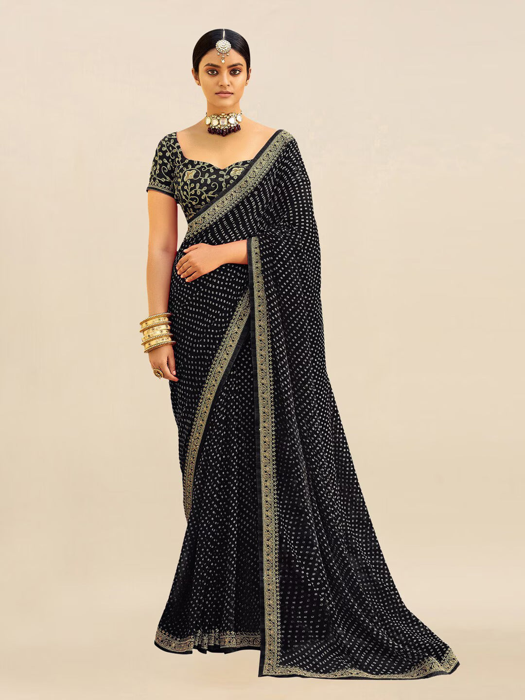 Embroidered Pure Georgette Bandhani Saree