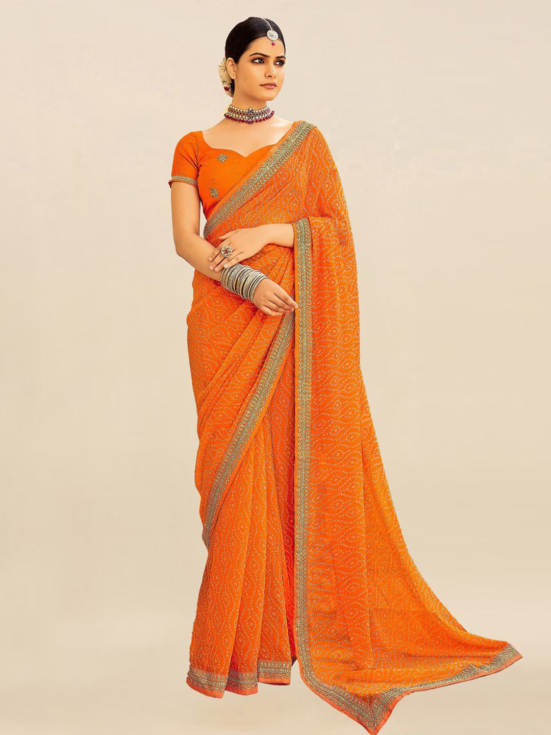 Embroidered Pure Georgette Bandhani Saree