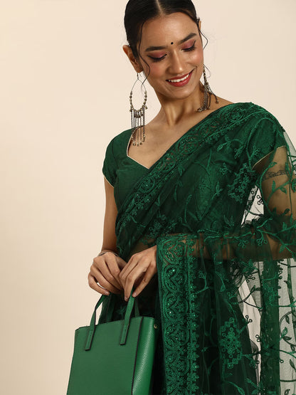 Floral Embroidered Net Saree