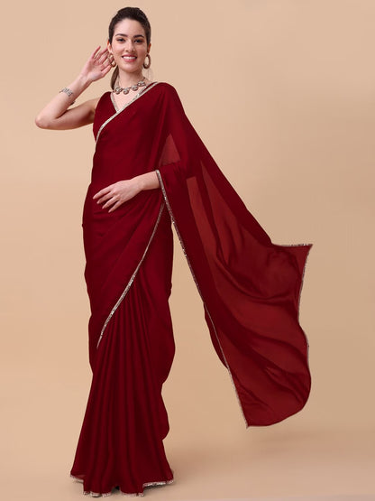 Solid Saree with Embellished Border