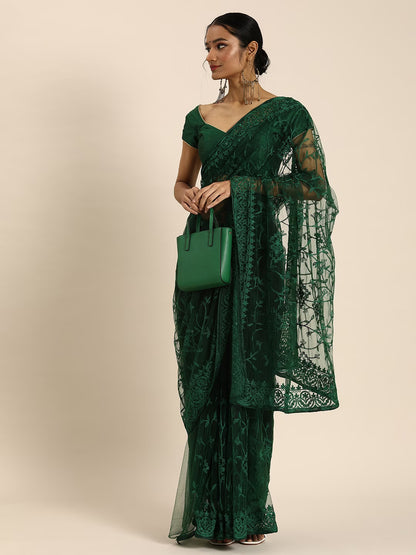 Floral Embroidered Net Saree