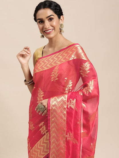 Ethnic Motifs Zari Organza Kanjeevaram Saree