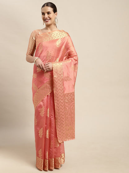 Ethnic Motifs Zari Organza Kanjeevaram Saree