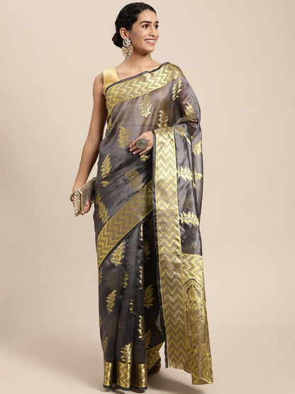 Ethnic Motifs Zari Organza Kanjeevaram Saree